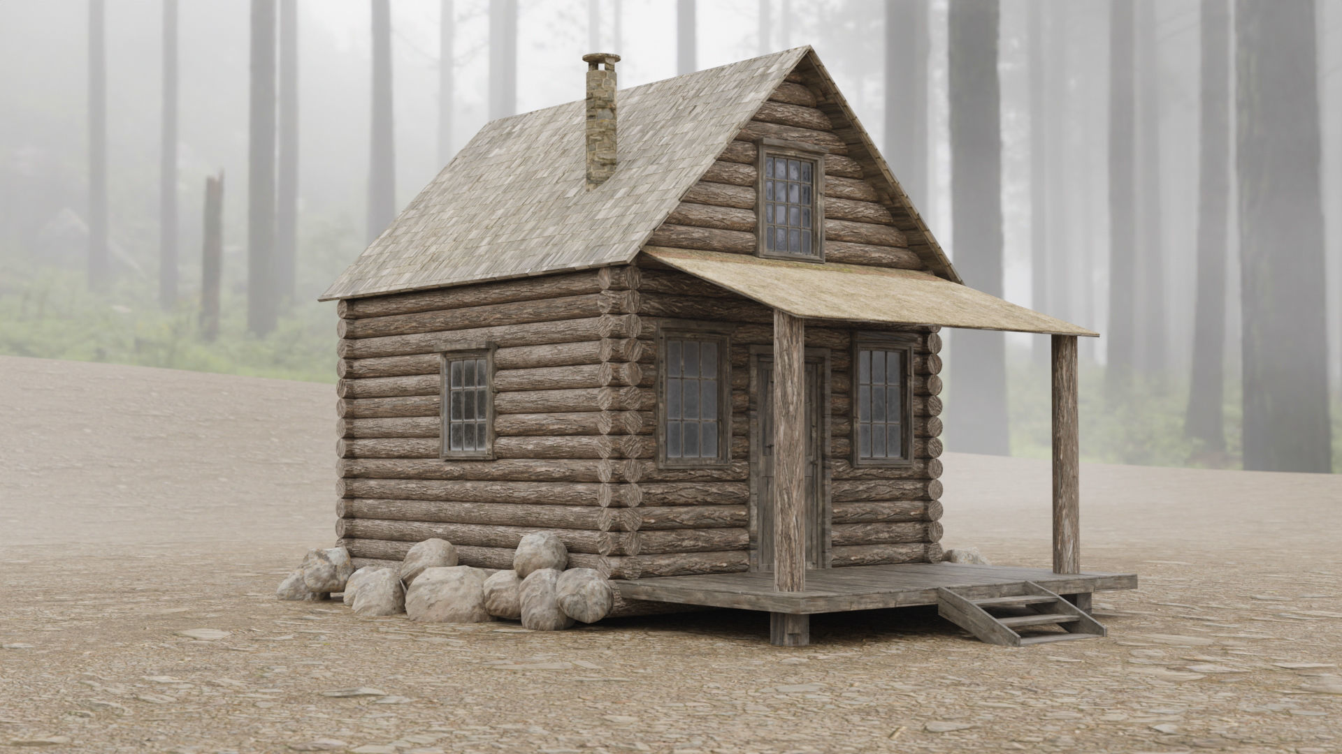 Abandoned House in Forest by Nikdox Low-poly 3D model_1