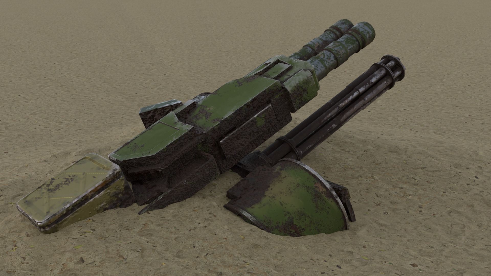 Rusty heavy machine gun Low-poly 3D model_2