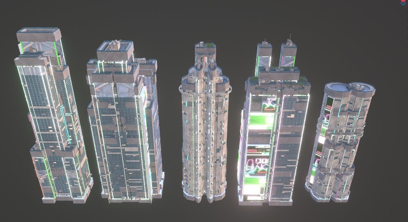 Building Sci-Fi Skyscraper City Building Pack Kitbash 3D model_1