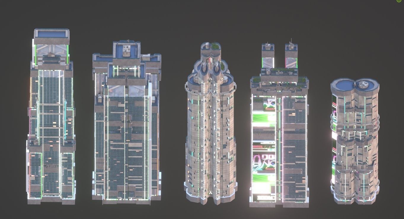 Building Sci-Fi Skyscraper City Building Pack Kitbash 3D model_2