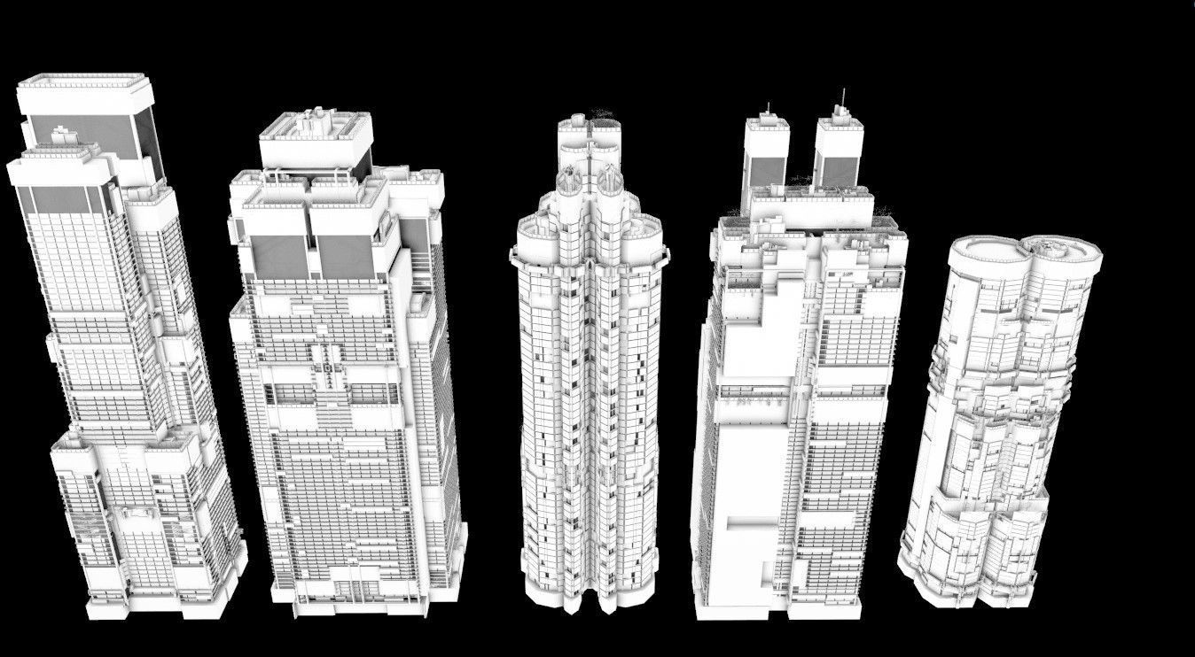 Building Sci-Fi Skyscraper City Building Pack Kitbash 3D model_4