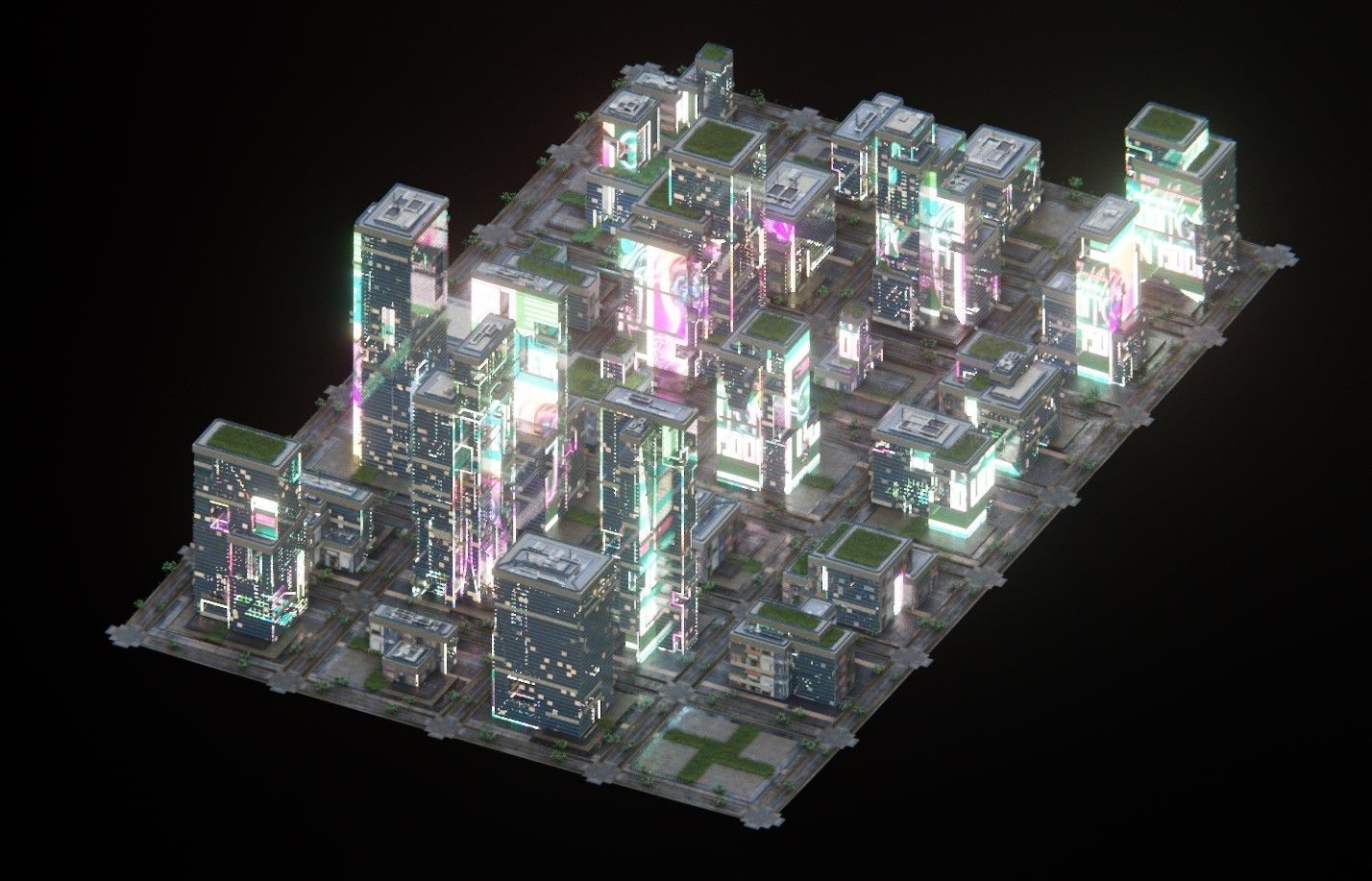 City Cityscape Street Sci-Fi Skyscraper City Building Pack 3D model_7