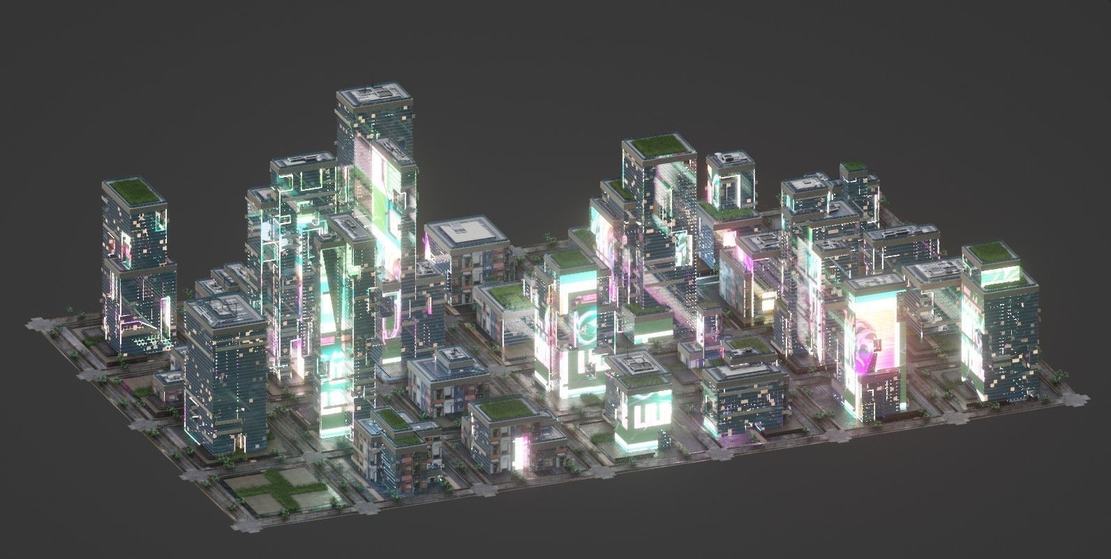 City Blender Cityscape Street Sci-Fi Skyscraper Buildings Low-poly 3D model_4
