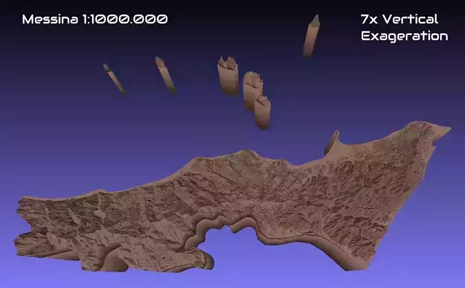 Italy 3D Map of Messina Provice 1 to 1000000