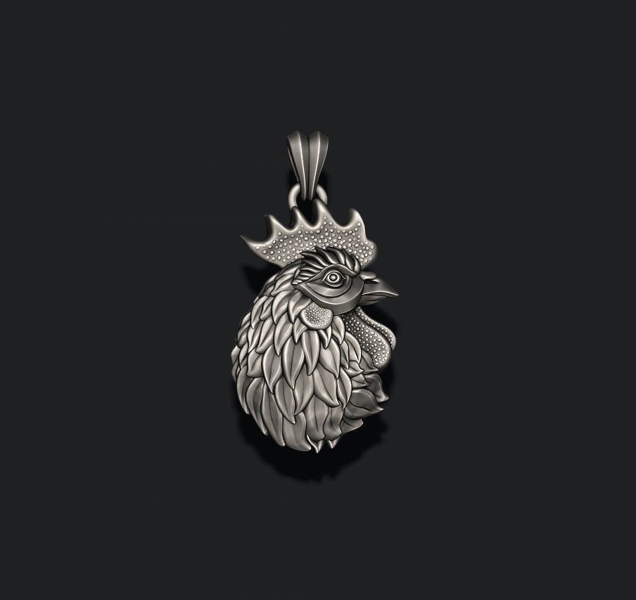 Rooster head pendant 3D print model_1