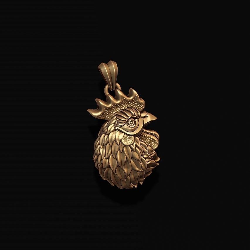 Rooster head pendant 3D print model_5