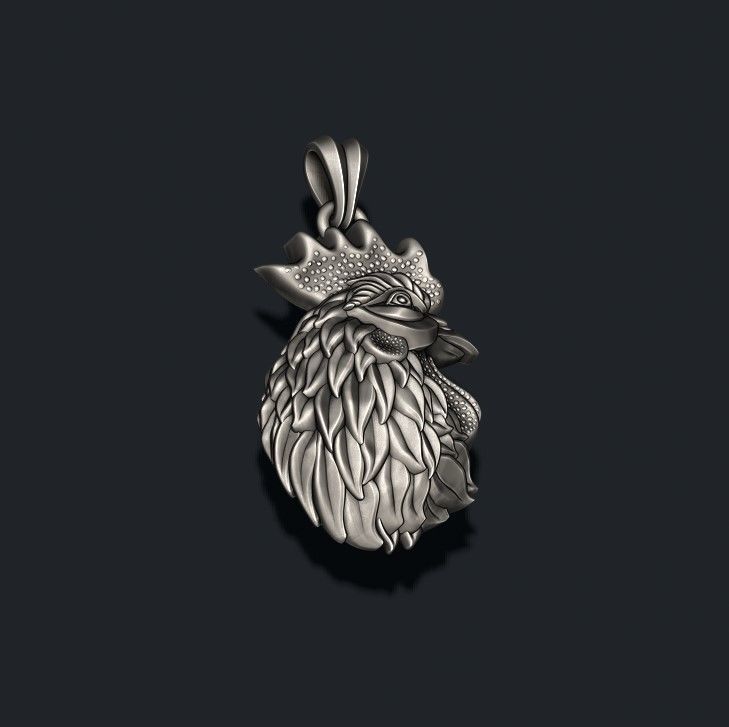 Rooster head pendant 3D print model_7