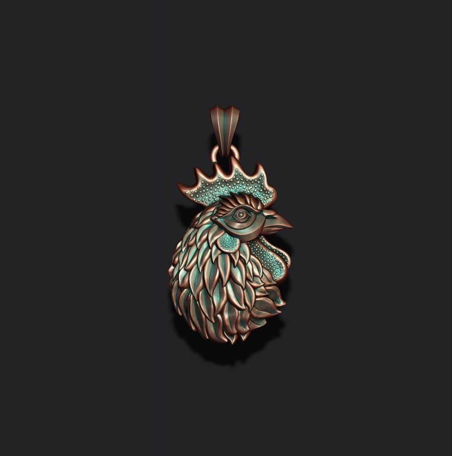 Rooster head pendant 3D print model_2
