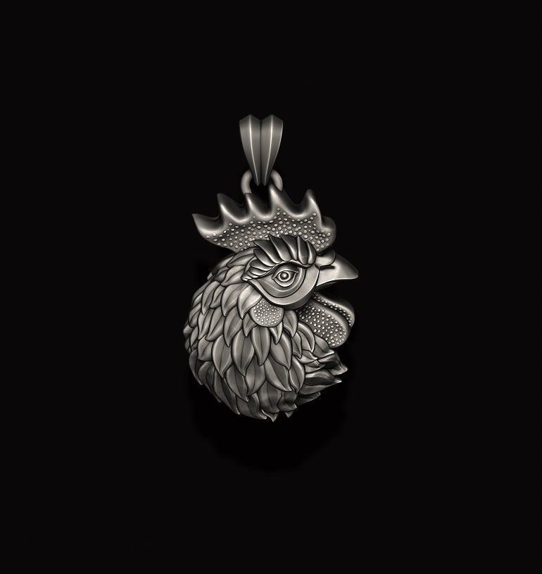 Rooster head pendant 3D print model_8