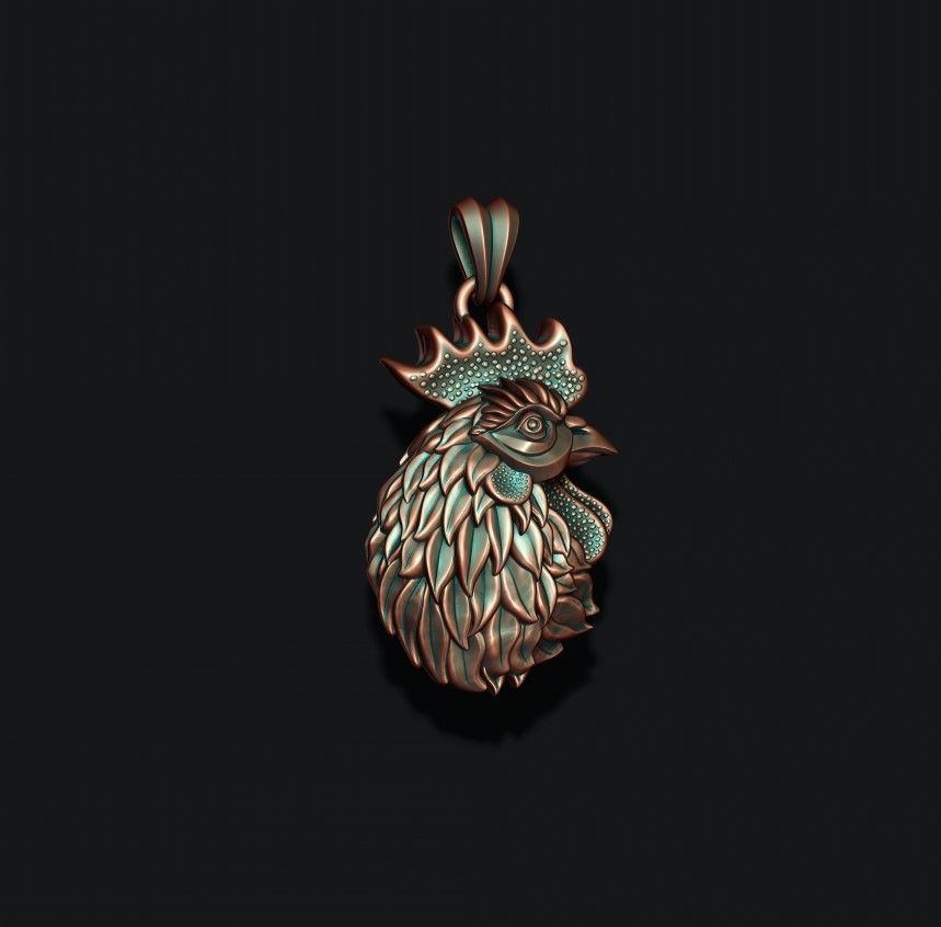 Rooster head pendant 3D print model_3