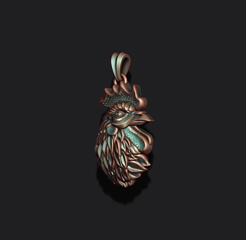 Rooster head pendant 3D print model_4