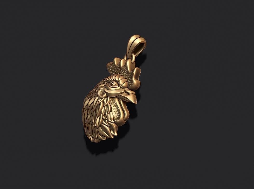 Rooster head pendant 3D print model_6