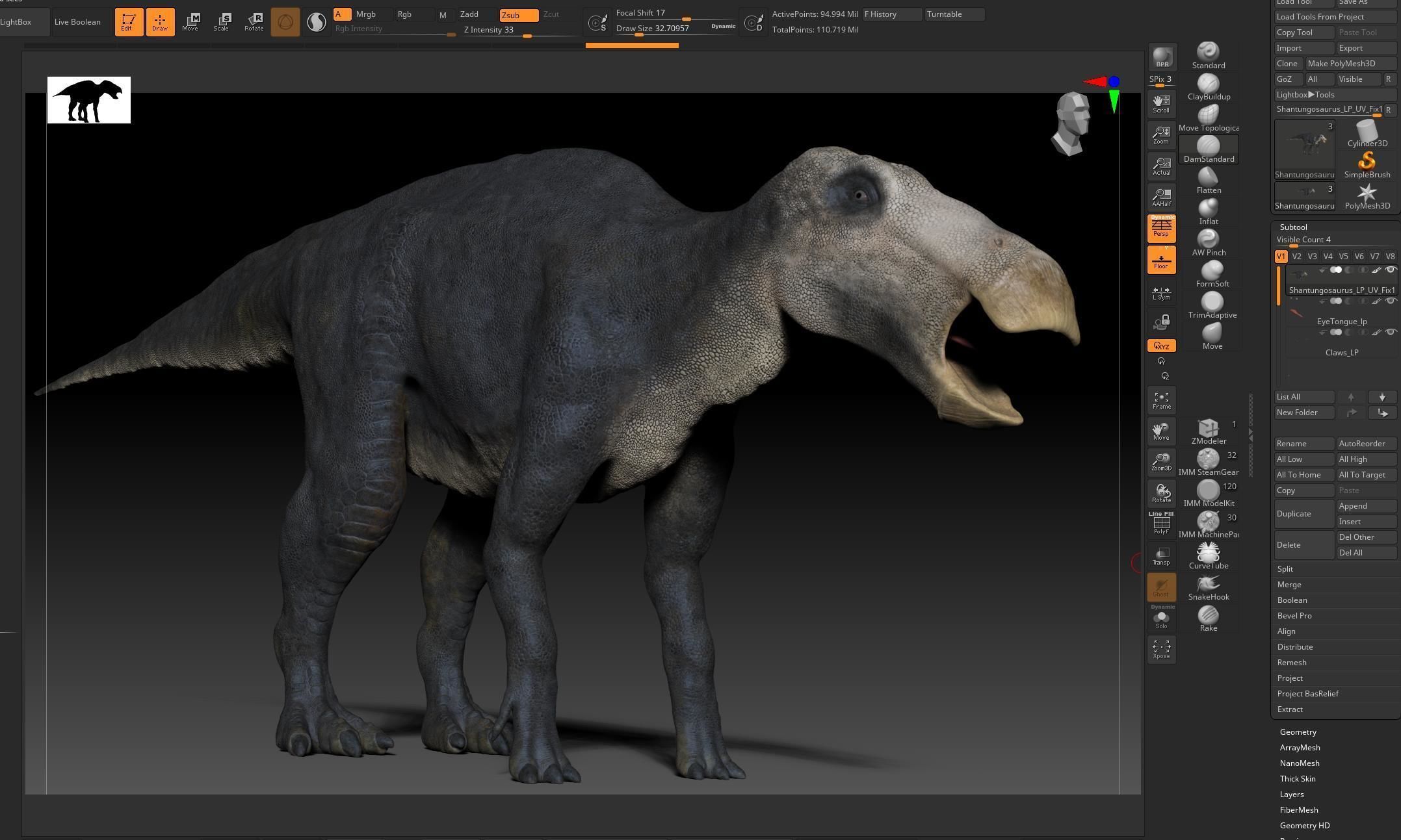 Dinosaur Shantungosaurus Sculpt Project 3D model_2