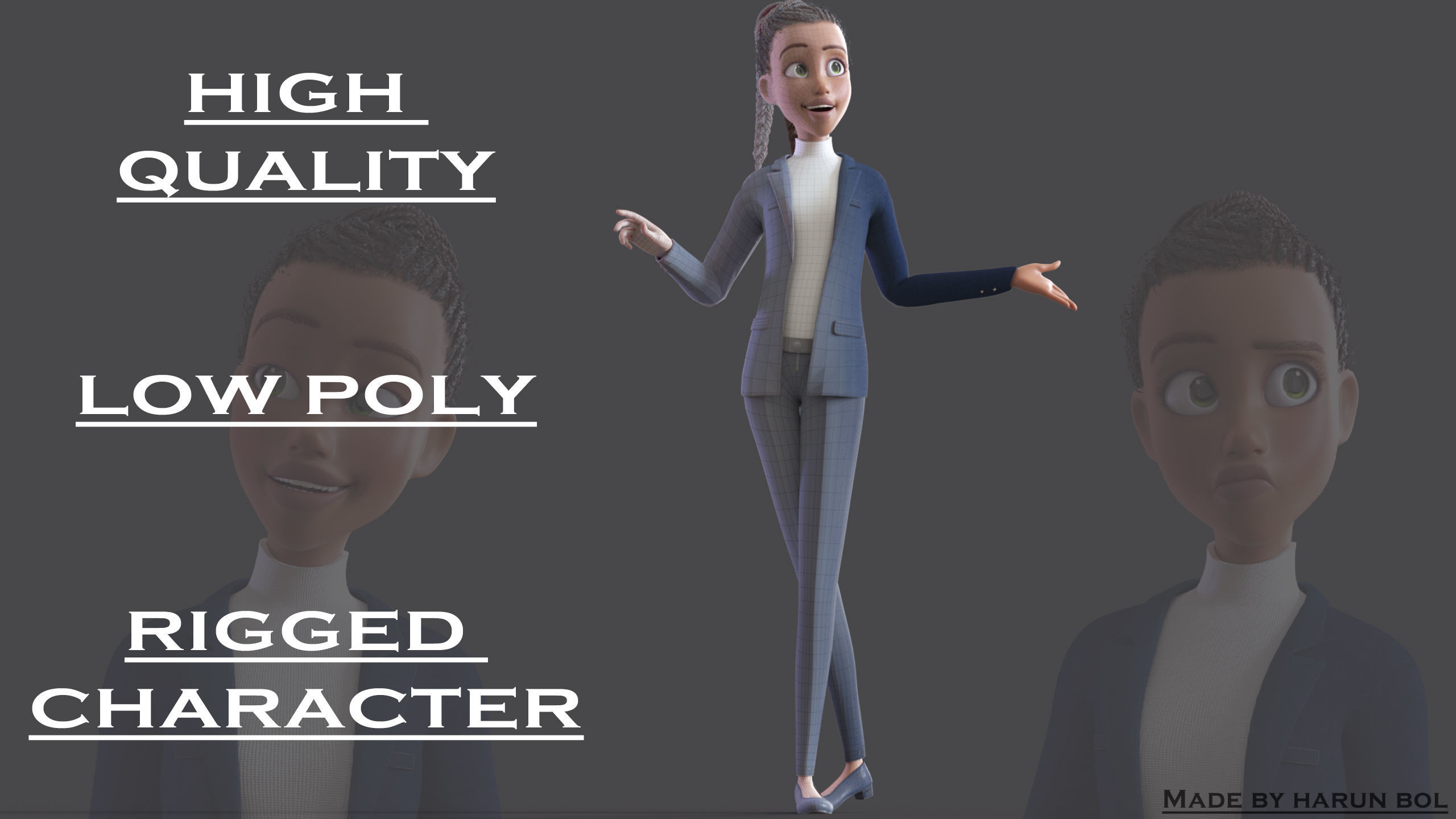 Cartoon Afro Mother - Toon Rigged Woman  3D model_22