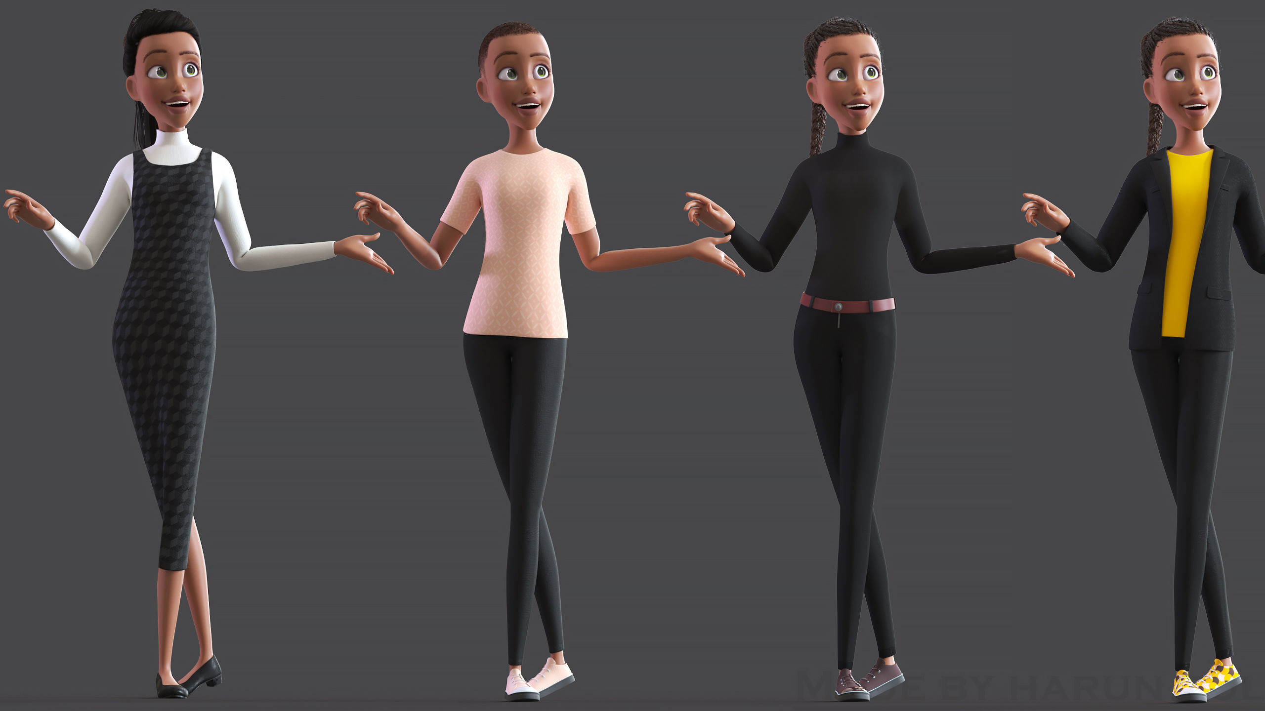 Cartoon Afro Mother - Toon Rigged Woman  3D model_14
