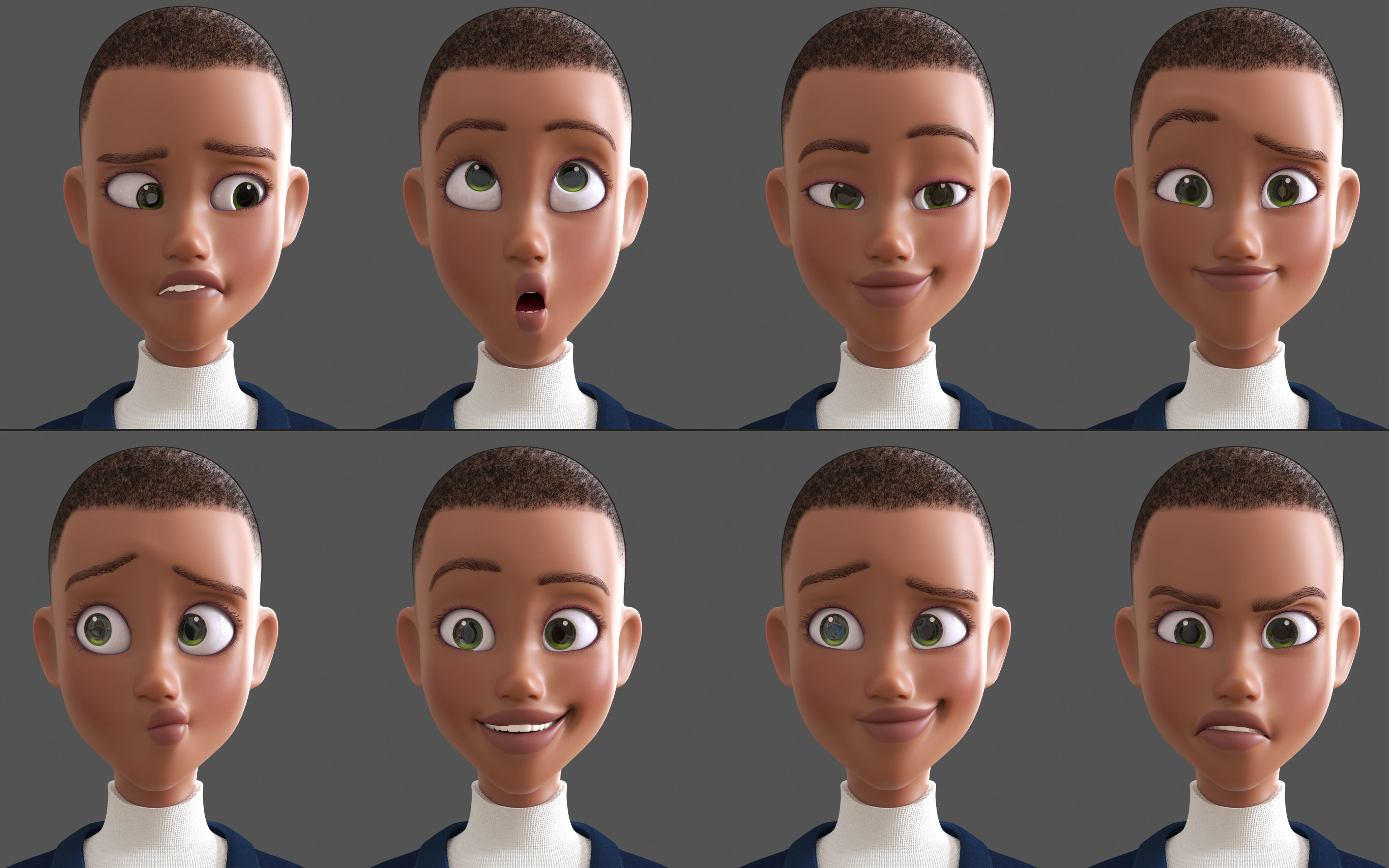 Cartoon Afro Mother - Toon Rigged Woman  3D model_8