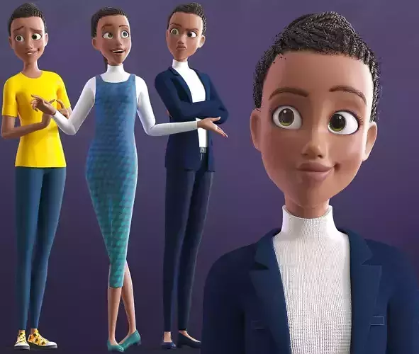 Cartoon Afro Mother - Toon Rigged Woman  3D model