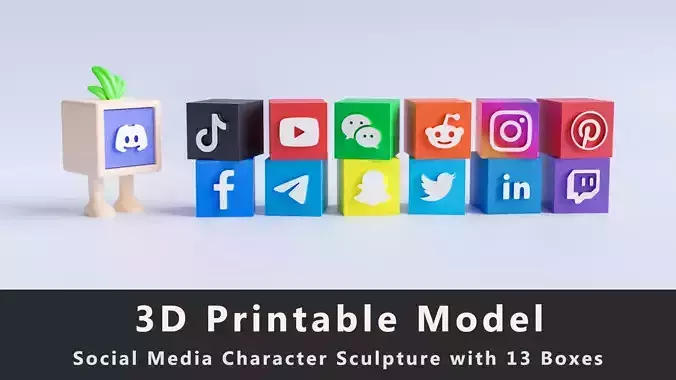 3D Character Sculpture with 13 Social Media Boxes 3D print model