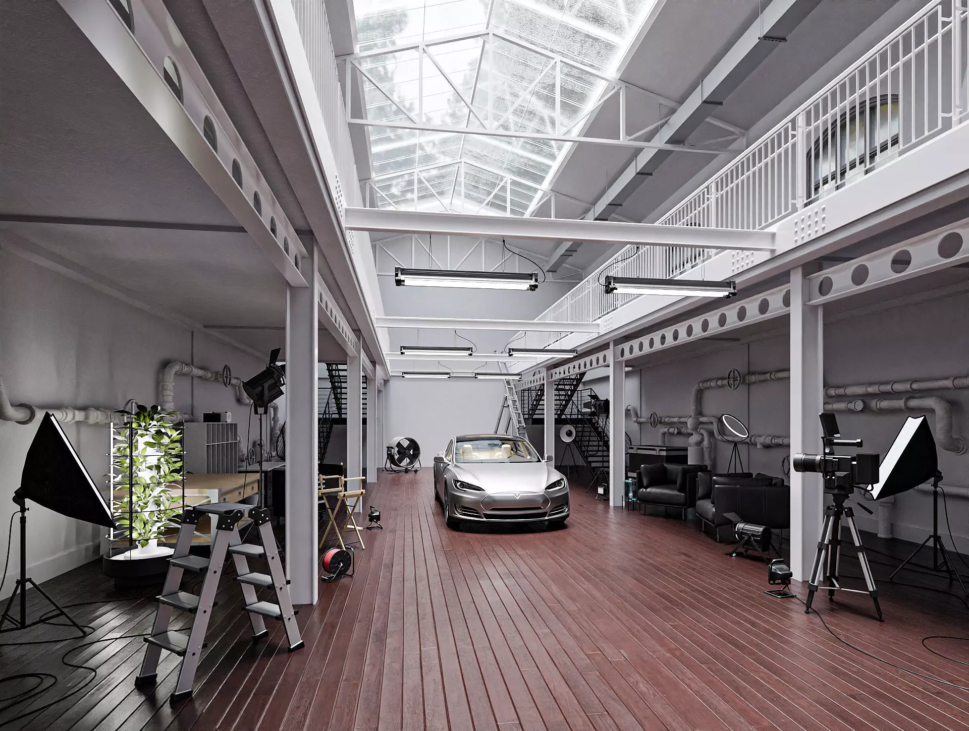 Hangar Building with STUDIO SET Low-poly 3D model_0