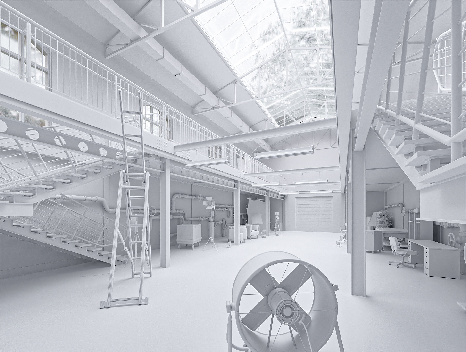 Hangar Building with STUDIO SET Low-poly 3D model_10