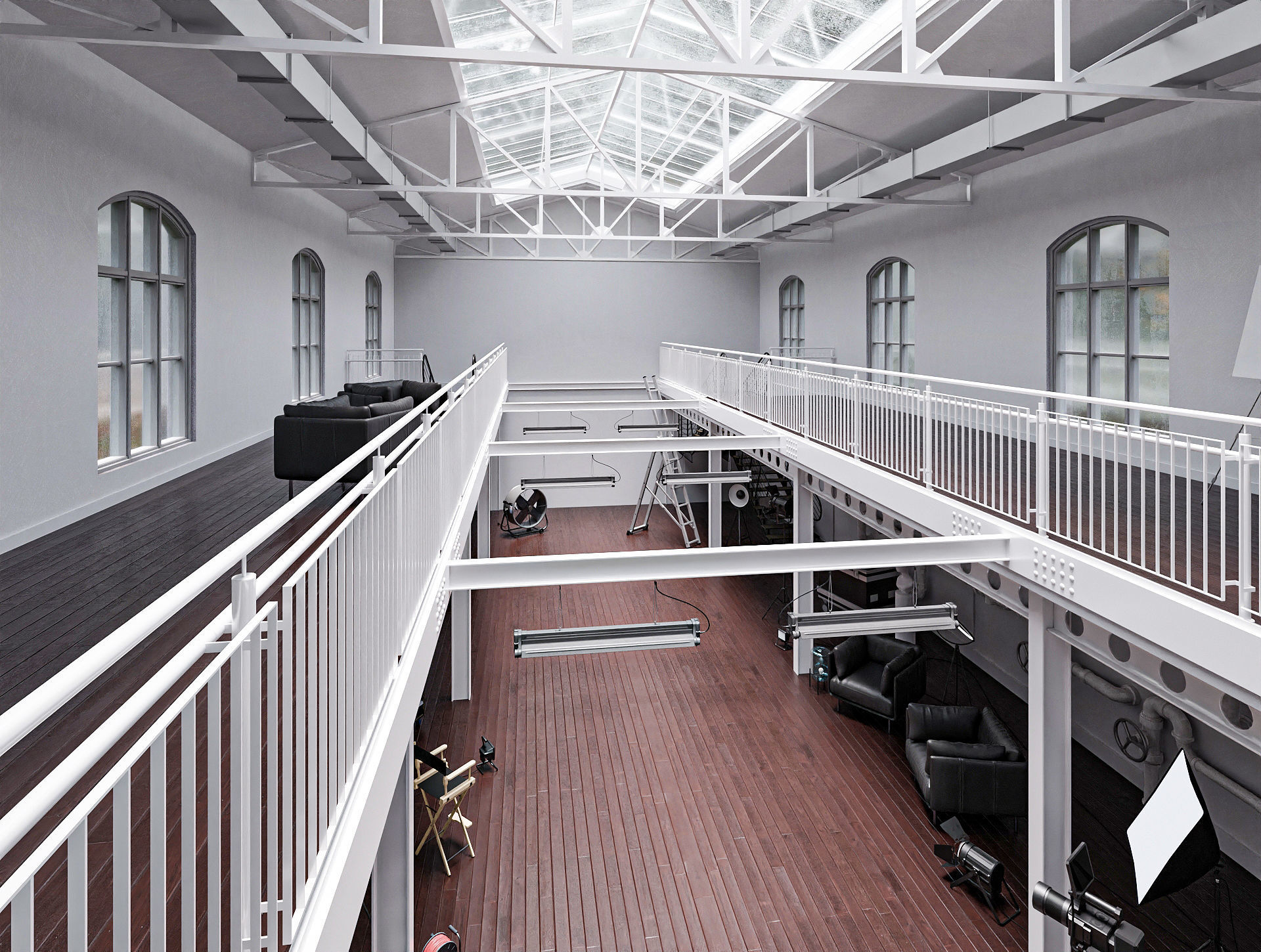 Hangar Building with STUDIO SET Low-poly 3D model_7