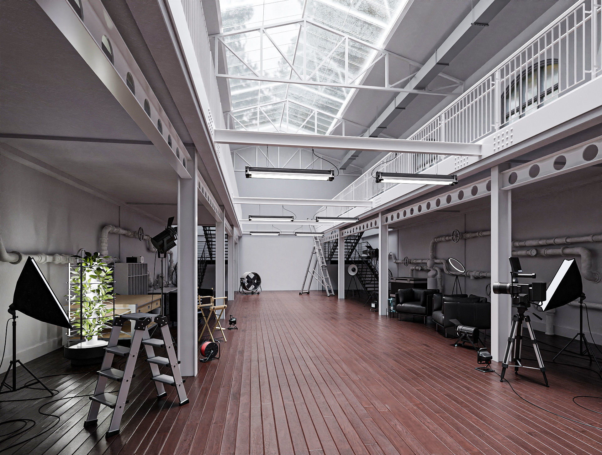 Hangar Building with STUDIO SET Low-poly 3D model_3