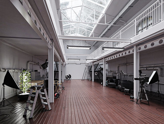 Hangar Building with STUDIO SET Low-poly 3D model 3