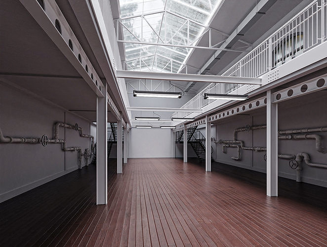 Hangar Building with STUDIO SET Low-poly 3D model 2