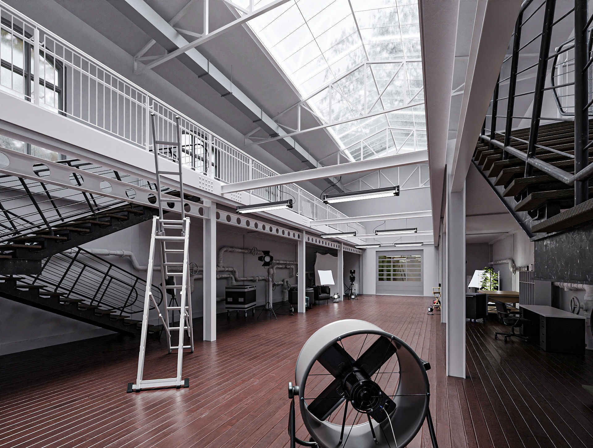 Hangar Building with STUDIO SET Low-poly 3D model_9