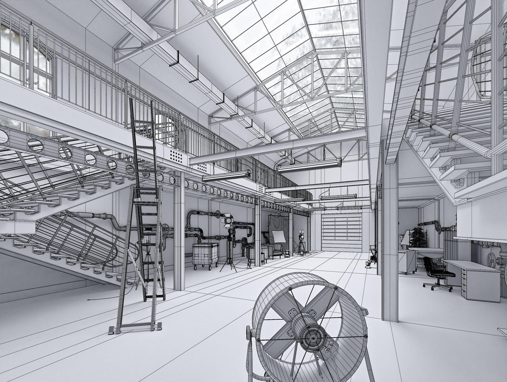 Hangar Building with STUDIO SET Low-poly 3D model_11