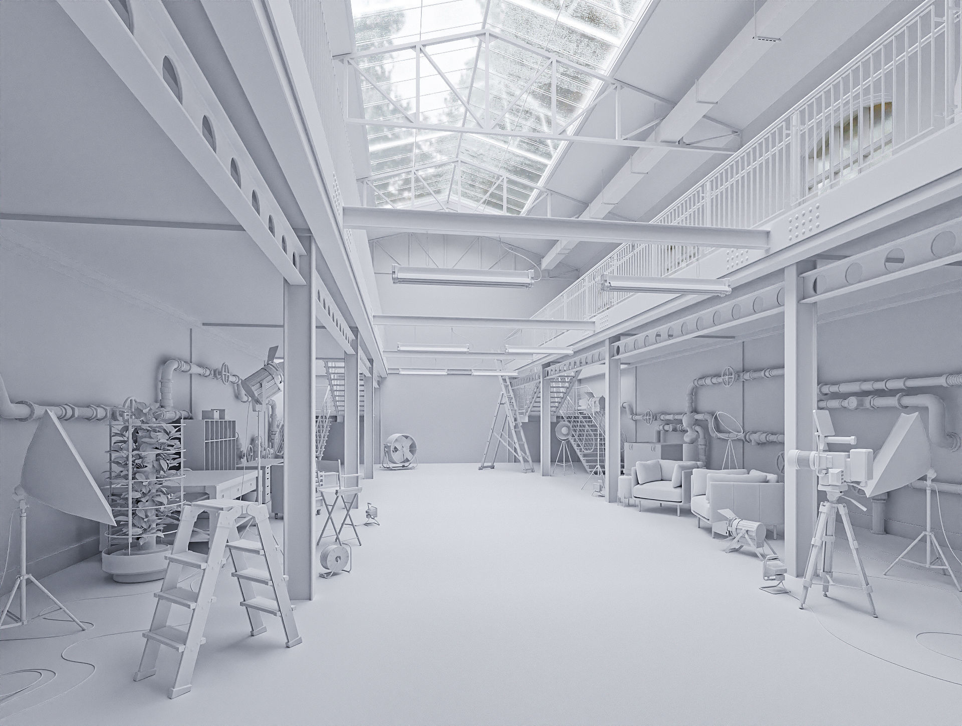 Hangar Building with STUDIO SET Low-poly 3D model_4