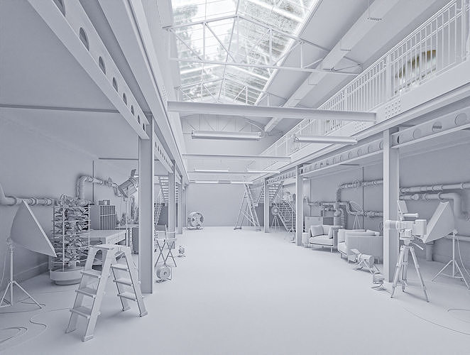 Hangar Building with STUDIO SET Low-poly 3D model 4