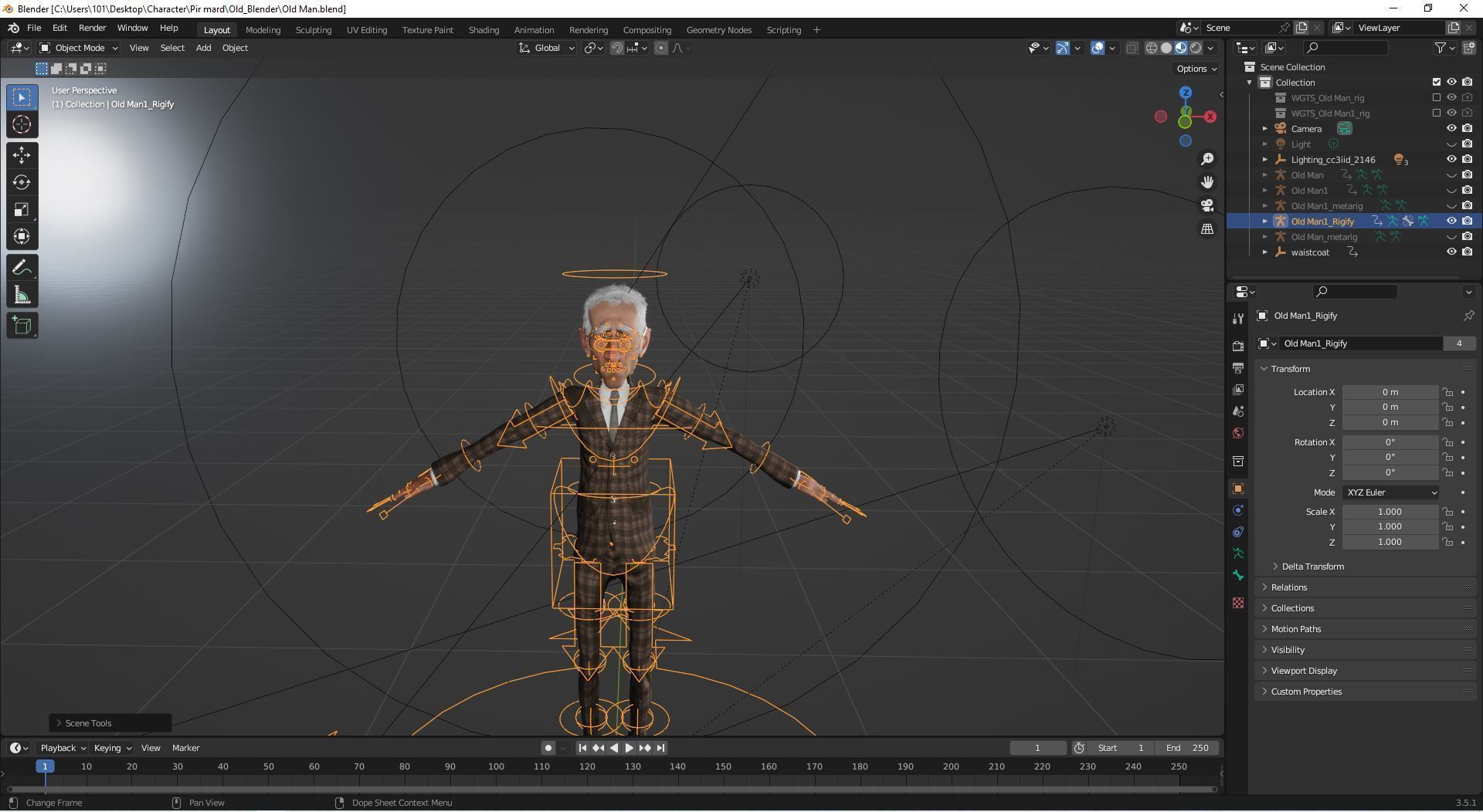 Old Business Man Rigged Animated 2500 Free animations tutorial Low-poly 3D model_12