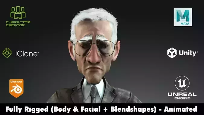 Old Business Man Rigged Animated 2500 Free animations tutorial