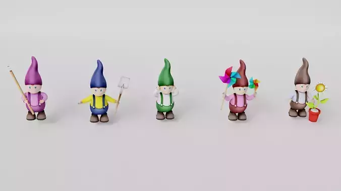 3D five  drawfs cartoon