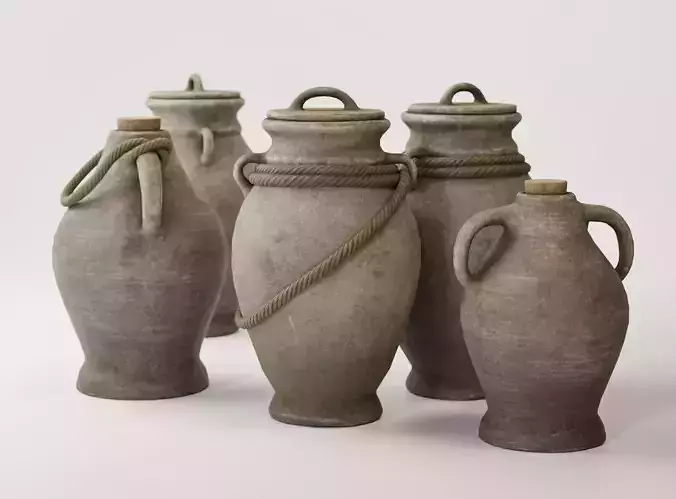 Antique clay pottery Low-poly 3D model