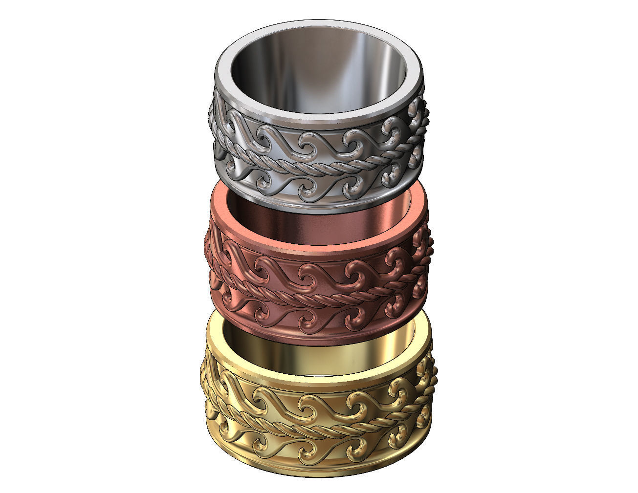 Rope double greek key wave band US sizes 7 8 9 3D print model_2