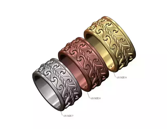 Rope double greek key wave band US sizes 7 8 9