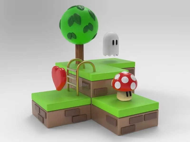 Low Poly Game ready Super Mario game assets props set Low-poly 3D model_0