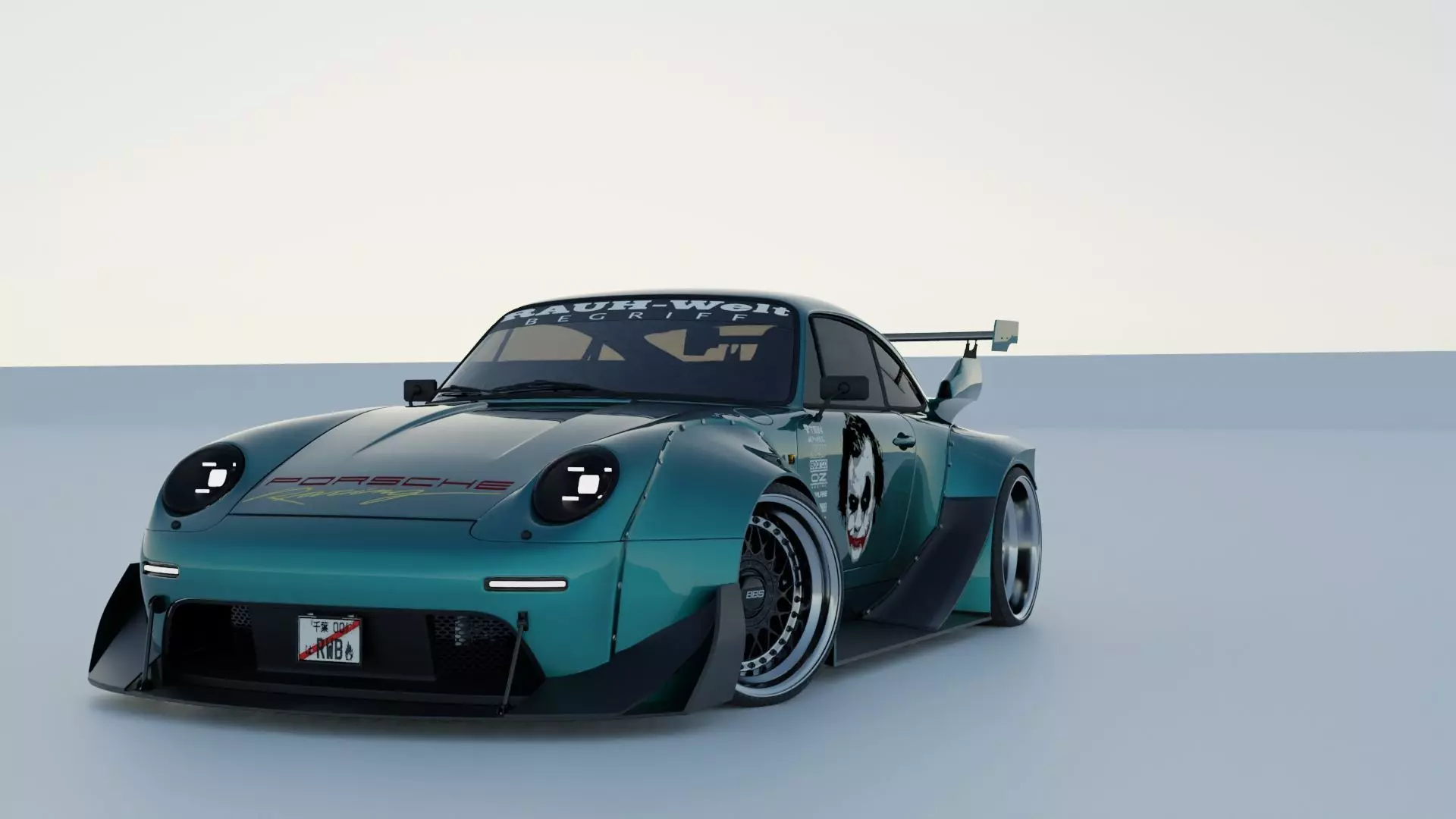 Porsche 911 Turbo 993 RWB Suspensions rigged 3D model