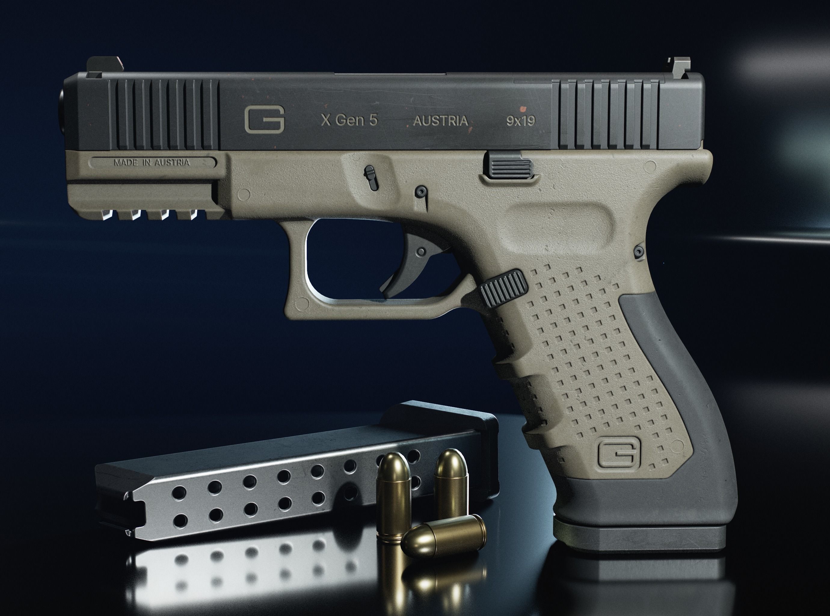 Glock Pistol Gun low poly game ready  Low-poly 3D model_4