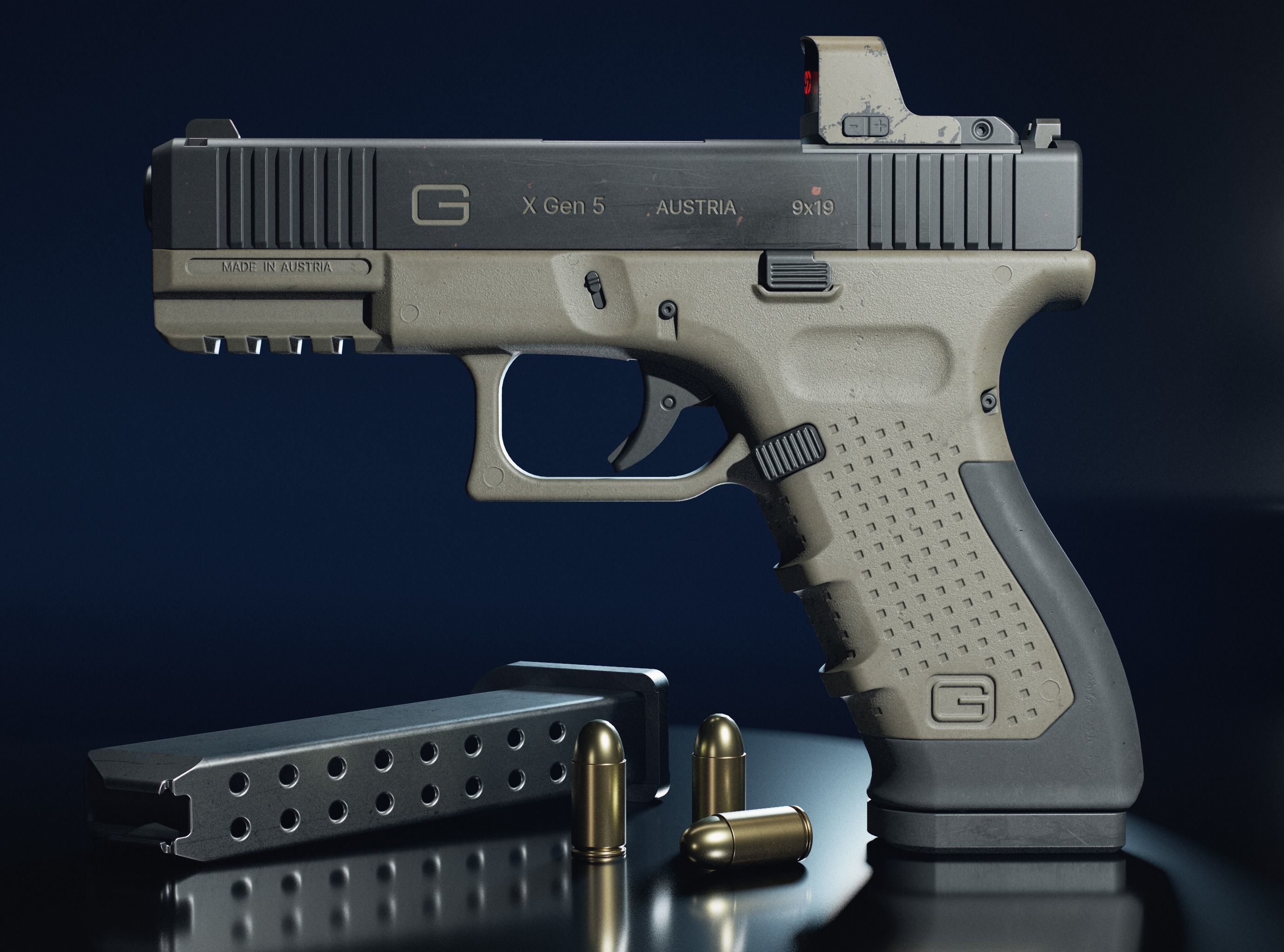 Glock Pistol Gun low poly game ready  Low-poly 3D model_3