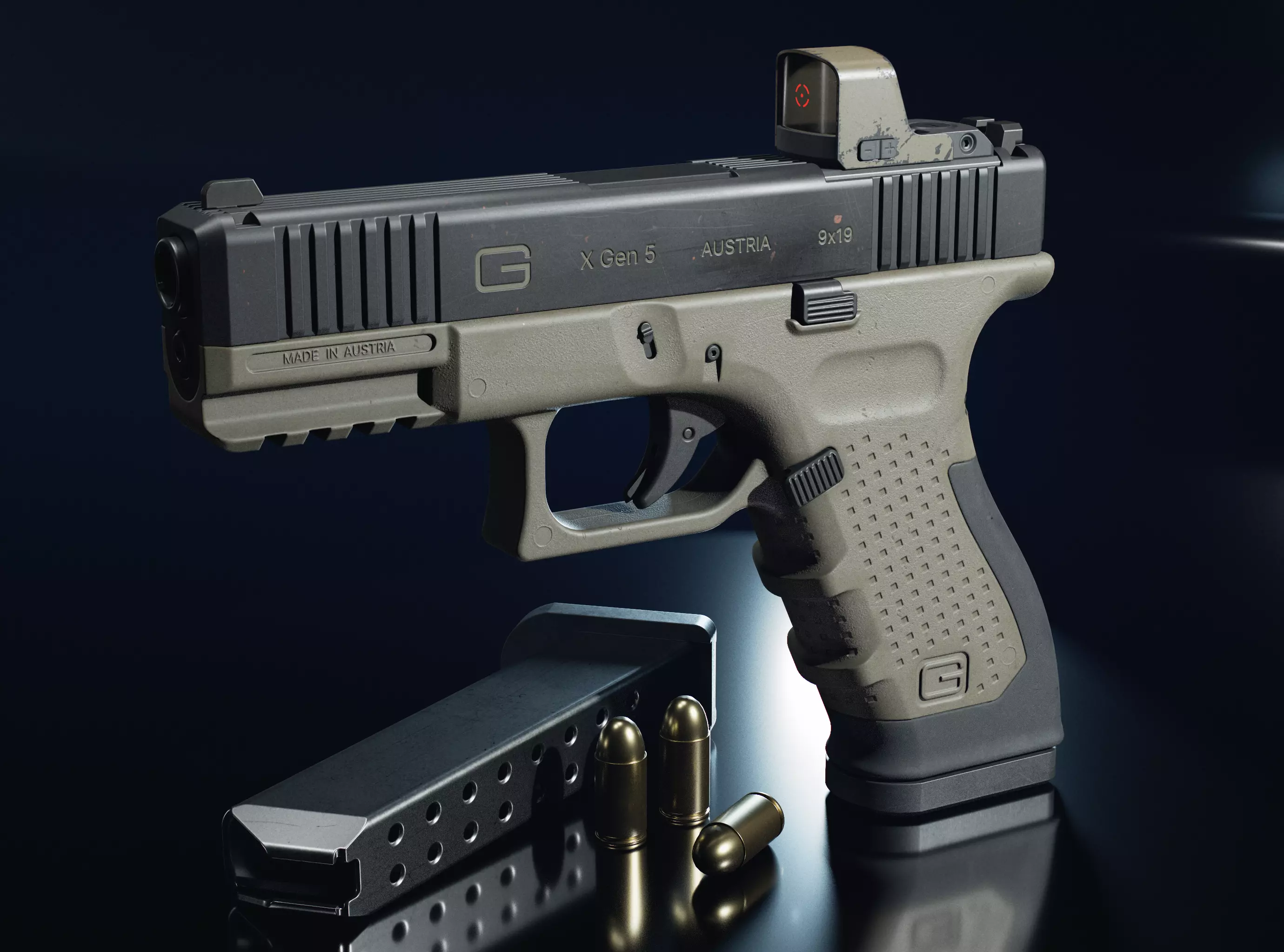 Glock Pistol Gun low poly game ready  Low-poly 3D model_0