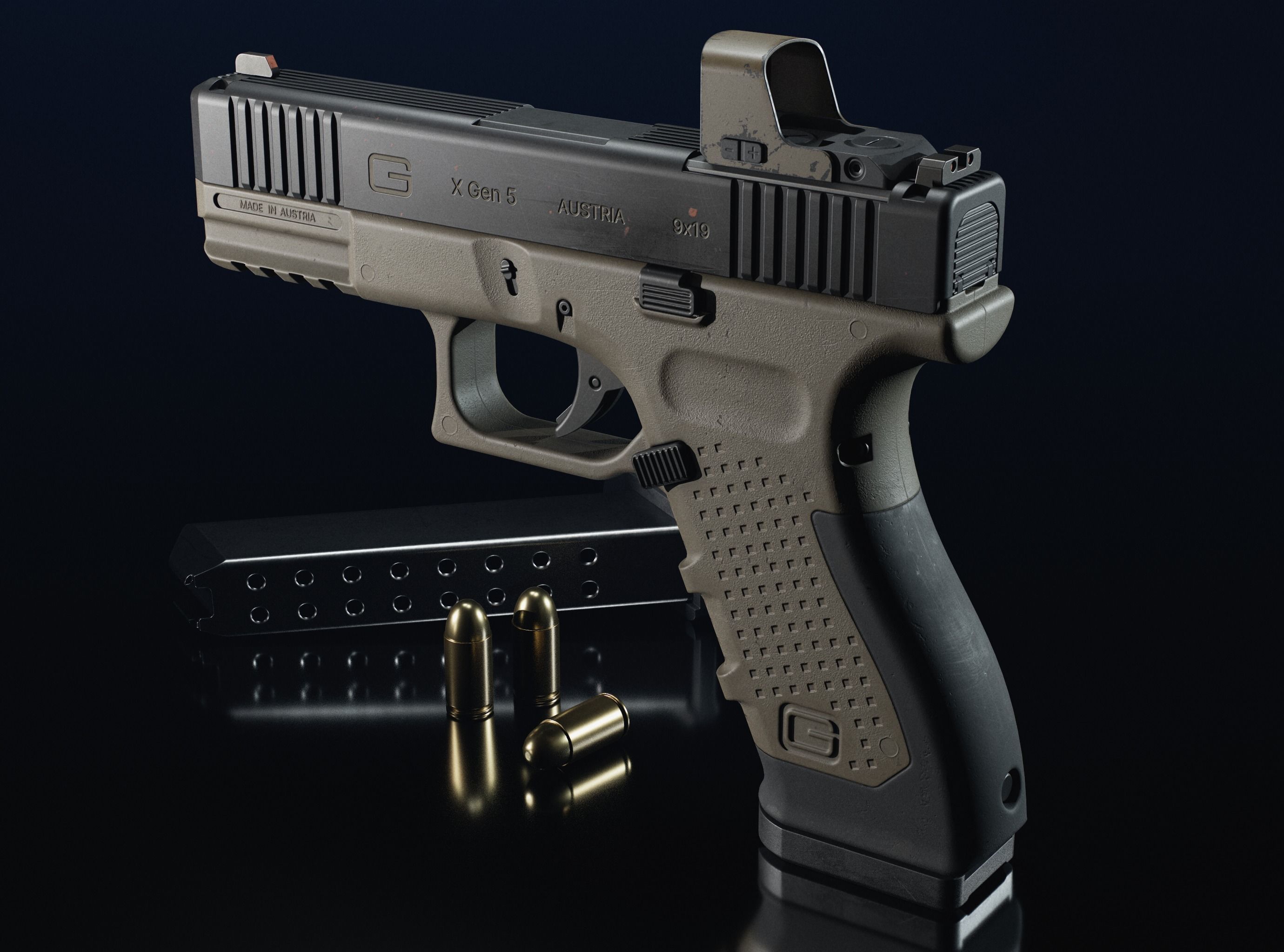 Glock Pistol Gun low poly game ready  Low-poly 3D model_1