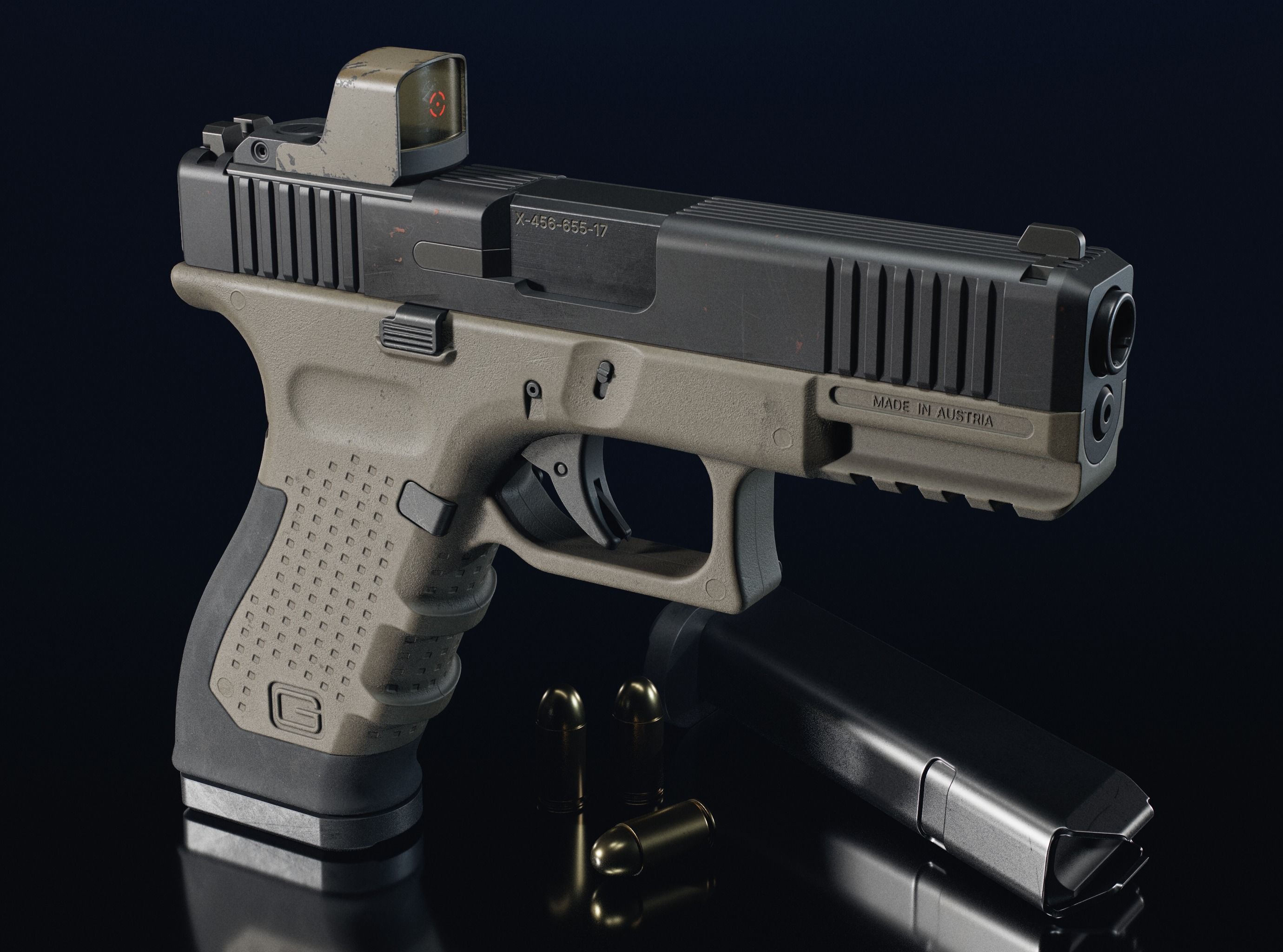 Glock Pistol Gun low poly game ready  Low-poly 3D model_8