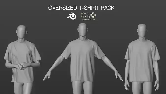 Oversized Streetwear T Shirt - Pack - CLO3D Blender OBJ