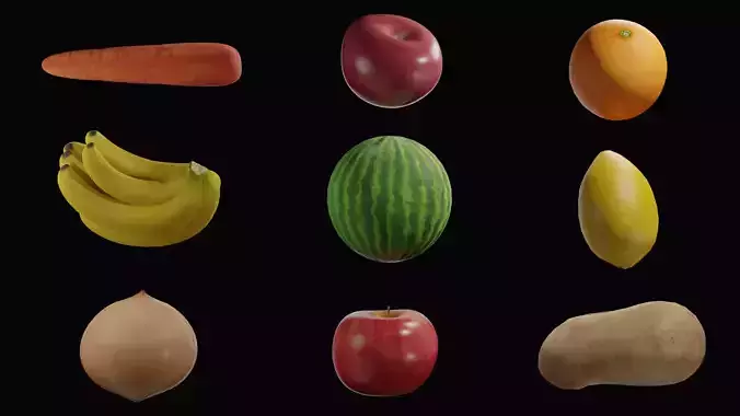 PACK LOW POLY REALIST VEGETABLE AND FRUIT 
