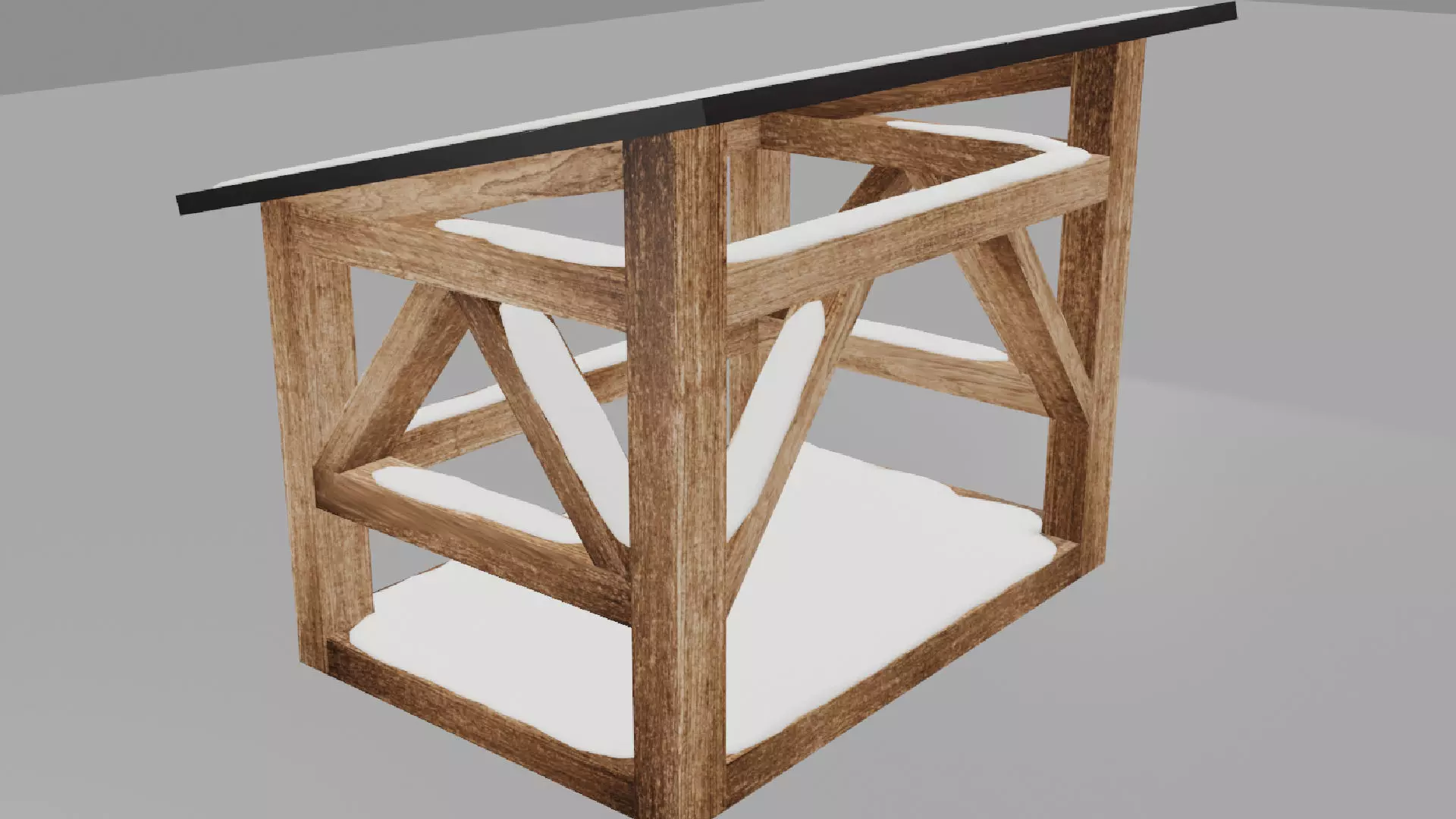 Snow Covered Dark Firewood Storage Low Poly Low-poly 3D model_0