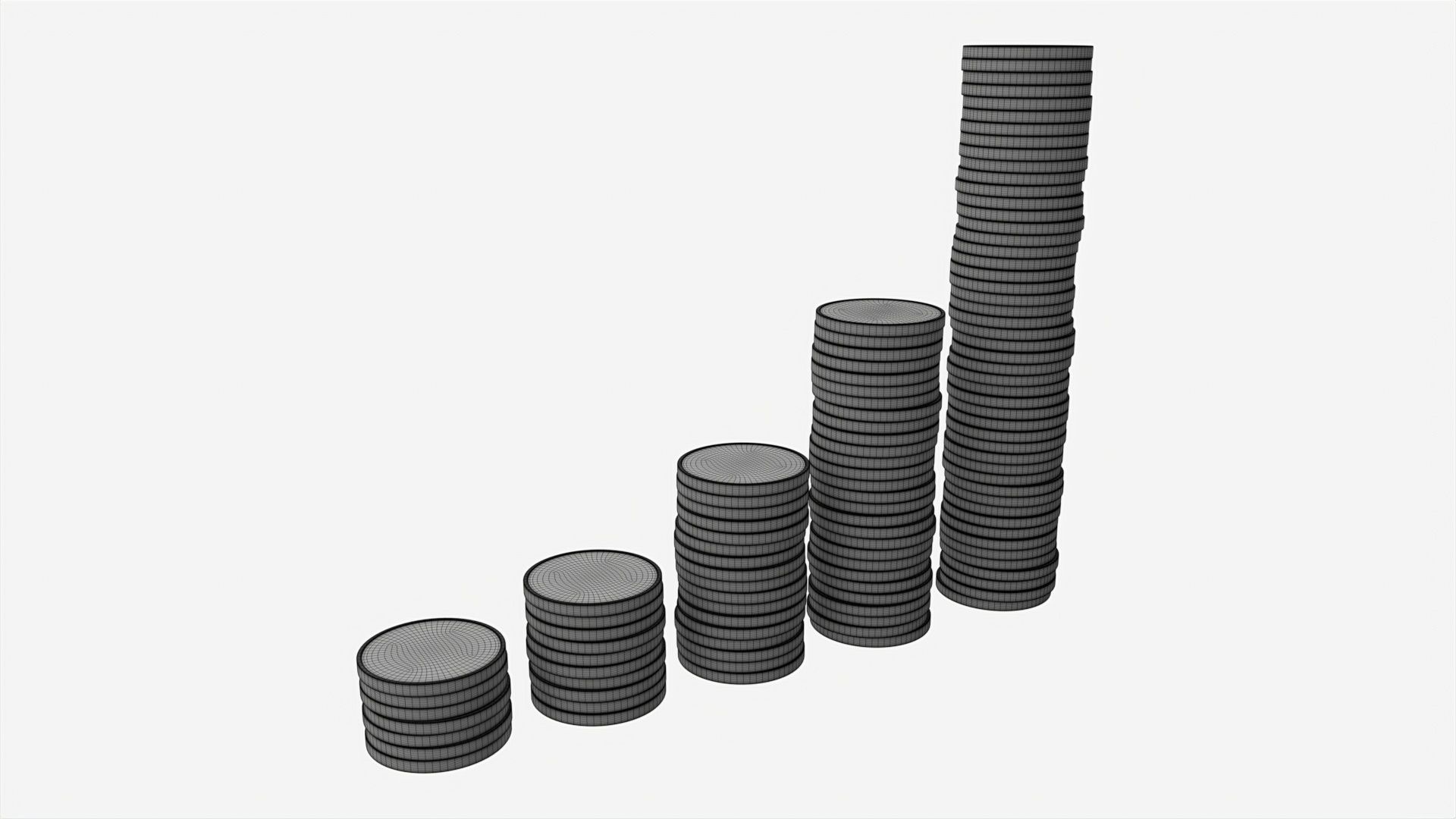 Money coin stack set 3D model_5
