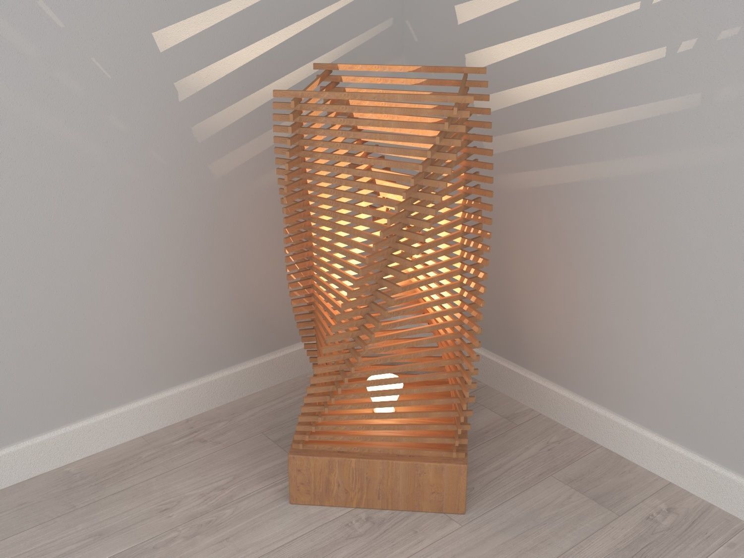 Floor lamp Wood 3D model_1